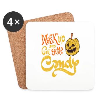 Mask Up & Get Some Candy Retro Halloween Pumpkin - Coasters (set of 4) - white - Front