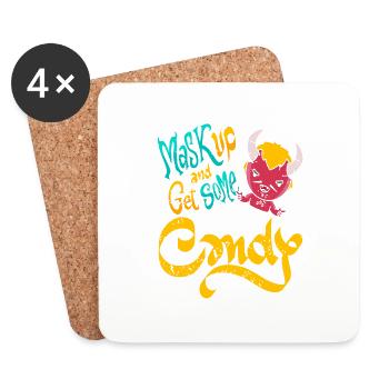 Mask Up & Get Some Candy Retro Halloween Demon - Coasters (set of 4) - white - Front