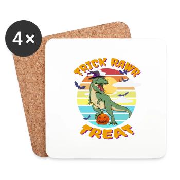 Trick Rawr Treat Retro Funny Halloween Witch T-Rex - Untersetzer (4er-Set) - Weiß - Vorne