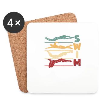 Rétro Vintage Natation Drôles De Nageurs - Dessous de verre (lot de 4) - blanc - Devant