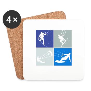 Kite Surf, Kite Board, Lifestyle Vintage Design - Dessous de verre (lot de 4) - blanc - Devant