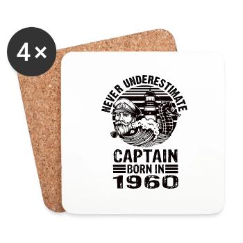 Never Underestimate Captain born in 1960 - Untersetzer (4er-Set) - Weiß - Vorne