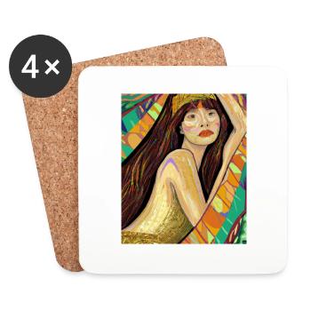 Mermaid Portrait Gustav Klimt Style - Coasters (set of 4) - white - Front