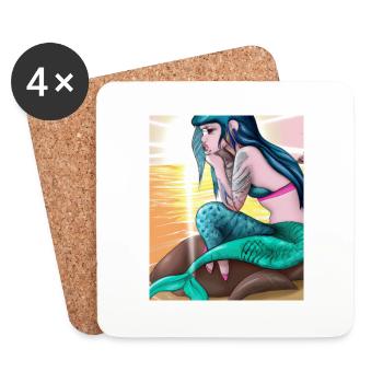 Mermaid Tattoo Retro Goth Girl Beach Mer - Dessous de verre (lot de 4) - blanc - Devant