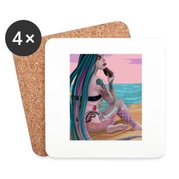 Mermaid Tattoo Retro Goth Girl Beach Mer - Dessous de verre (lot de 4) - blanc - Devant