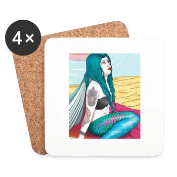 Mermaid Tattoo Retro Goth Girl Beach Mer - Dessous de verre (lot de 4) - blanc - Devant
