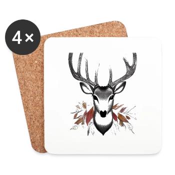 Deer's head in autumn Deer Antlers Goat Fawn 1 - Coasters (set of 4) - white - Front