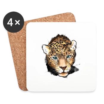 Hervor springender Leopard - Untersetzer (4er-Set) - Weiß - Vorne