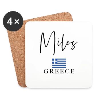 Vacances avec drapeau grec - Île de Milos - Dessous de verre (lot de 4) - blanc - Devant