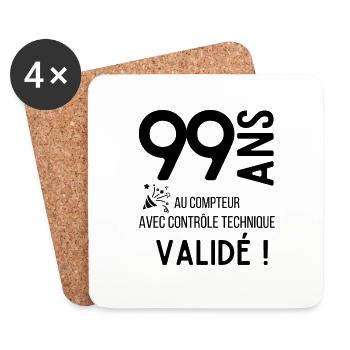 Anniversaire 99 ans validé idée cadeaux , offrir - Dessous de verre (lot de 4) - blanc - Devant