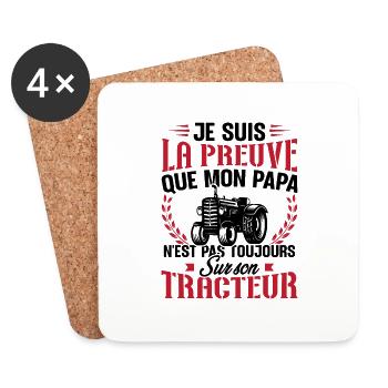 Je suis la preuve que mon papa tracteur - Dessous de verre (lot de 4) - blanc - Devant