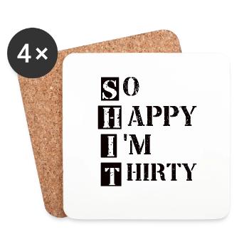 30e anniversaire - 30 ans de construction Round Thirty - Dessous de verre (lot de 4) - blanc - Devant
