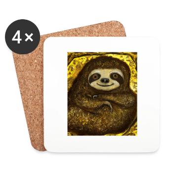 Sloth Portrait Funny Gustav Klimt Style - Coasters (set of 4) - white - Front
