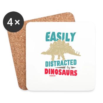 Facilement distrait par les dinosaures - Dessous de verre (lot de 4) - blanc - Devant