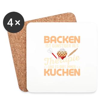 Backen ist günstiger als Therapie und gibt Kuchen - Untersetzer (4er-Set) - Weiß - Vorne