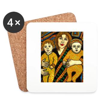 Gustav Klimt Style Portrait of a Mama with Two - Coasters (set of 4) - white - Front