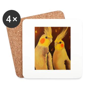 Cockatiel Couple Gustav Klimt Style - Coasters (set of 4) - white - Front