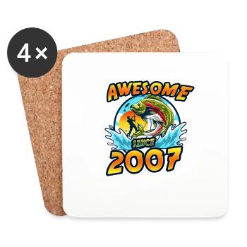Génial depuis 2007. Angel, l’anniversaire du pêcheur - Dessous de verre (lot de 4) - blanc - Devant