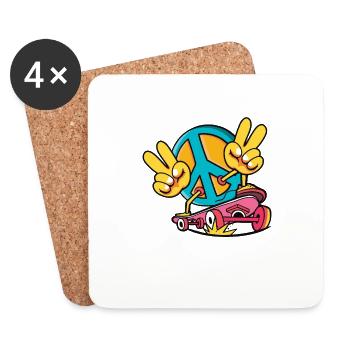 Skateboarder Peace Zeichen Skateboarding Peace - Untersetzer (4er-Set) - Weiß - Vorne