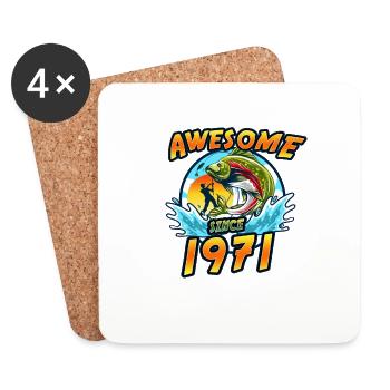 Génial depuis 1971. Angel, l’anniversaire du pêcheur - Dessous de verre (lot de 4) - blanc - Devant