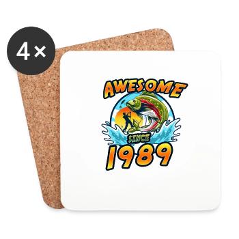 Génial depuis 1989. Angel, l’anniversaire du pêcheur - Dessous de verre (lot de 4) - blanc - Devant