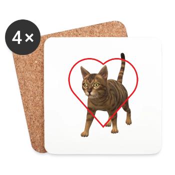 Chat Amour Coeur Chat Amour Chat Ami - Dessous de verre (lot de 4) - blanc - Devant