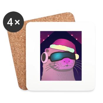 Otter Weihnachten Otter Mit Weihnachtsmütze - Untersetzer (4er-Set) - Weiß - Vorne
