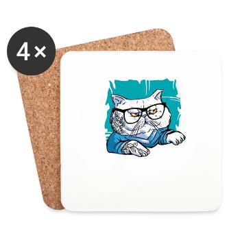 Lunettes élégantes Nerd Persian Cat Beanie - Dessous de verre (lot de 4) - blanc - Devant