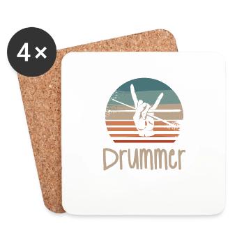Retro Vintage Classic Drummer Drumming - Coasters (set of 4) - white - Front