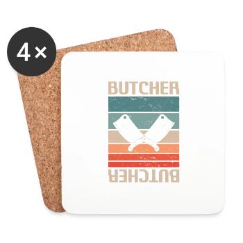 Rétro Vintage Classic Butcher Boucherie Boucherie - Dessous de verre (lot de 4) - blanc - Devant