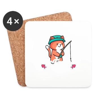 Angeln Katze Kinder Fische - Untersetzer (4er-Set) - Weiß - Vorne