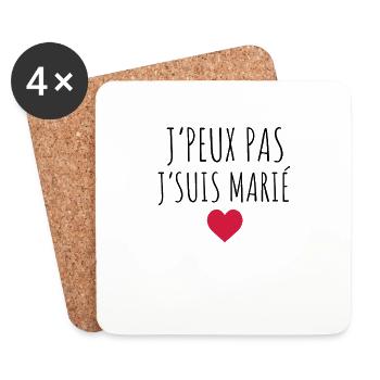 Mari , Femme , Mariage , Marié , Epoux , Epouse - Dessous de verre (lot de 4) - blanc - Devant