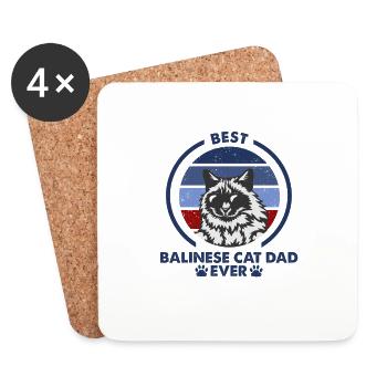 Papa chat - Chat balinais - Dessous de verre (lot de 4) - blanc - Devant