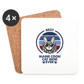Maman chat - Maine Coon Cat - Dessous de verre (lot de 4) - blanc - Devant