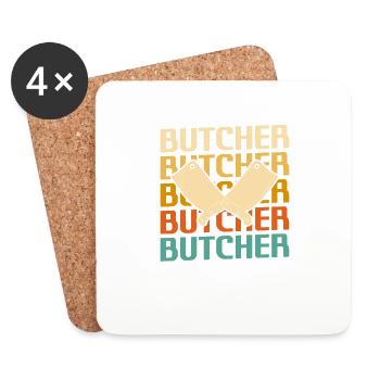 Rétro Vintage Classic Butcher Boucherie Boucherie - Dessous de verre (lot de 4) - blanc - Devant