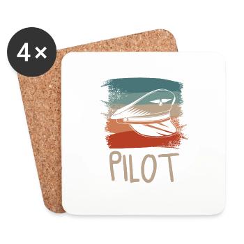 Retro Vintage Classic Pilot Aviation - Coasters (set of 4) - white - Front