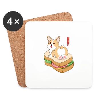 Corgi Sandwich - Coasters (set of 4) - white - Front