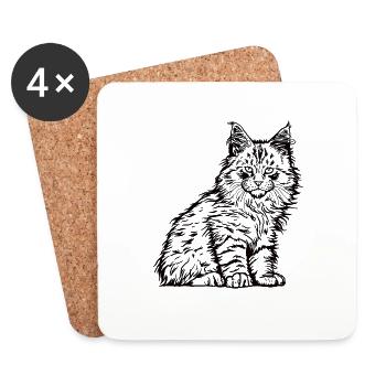 Maine Coon Cat Cat Pet House Tiger - Coasters (set of 4) - white - Front