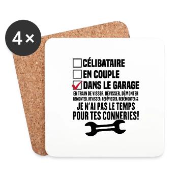 Celibataire en couple dans le garage - Dessous de verre (lot de 4) - blanc - Devant