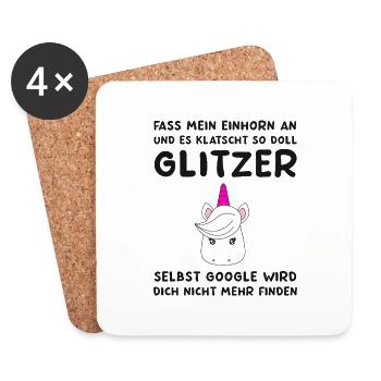 Fass mein Einhorn an - lustiges Einhorn Spruch - Untersetzer (4er-Set) - Weiß - Vorne