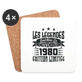 les légendes sont nées en novembre 1980, Cadeau. - Dessous de verre (lot de 4) - blanc - Devant