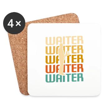 Retro Vintage Waiter Restaurant Serving - Coasters (set of 4) - white - Front