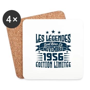les légendes sont nées en novembre 1956, Cadeau. - Dessous de verre (lot de 4) - blanc - Devant