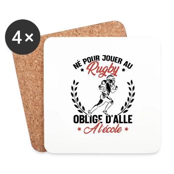 Né pour jouer au rugby oblige d'aller à l'école - Dessous de verre (lot de 4) - blanc - Devant