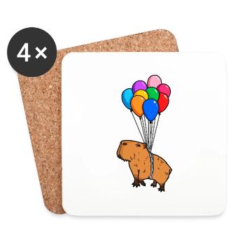 Capybara Rongeur Géant Caver avec Ballons Capybara - Dessous de verre (lot de 4) - blanc - Devant