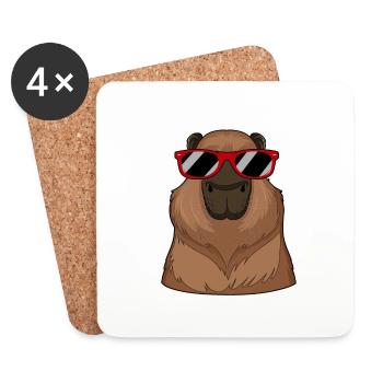 Capybara trägt rote Brille Lustiges Meerschweinchen-Wortspiel - Untersetzer (4er-Set) - Weiß - Vorne