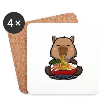 Kawaii Capybara isst Ramen aus einem Ramen Bowl Wortspiel - Untersetzer (4er-Set) - Weiß - Vorne