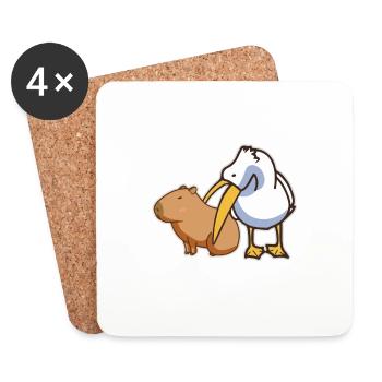 Pelikan versucht, Capybara Funny Cute Kawaii zu essen - Untersetzer (4er-Set) - Weiß - Vorne