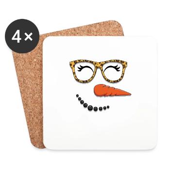 Niedlicher Schneemann Gesicht Winter Kopf Dezember Weihnachten - Untersetzer (4er-Set) - Weiß - Vorne