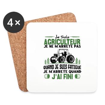 Je suis agriculteur je ne m'arrête pas agriculteur - Dessous de verre (lot de 4) - blanc - Devant